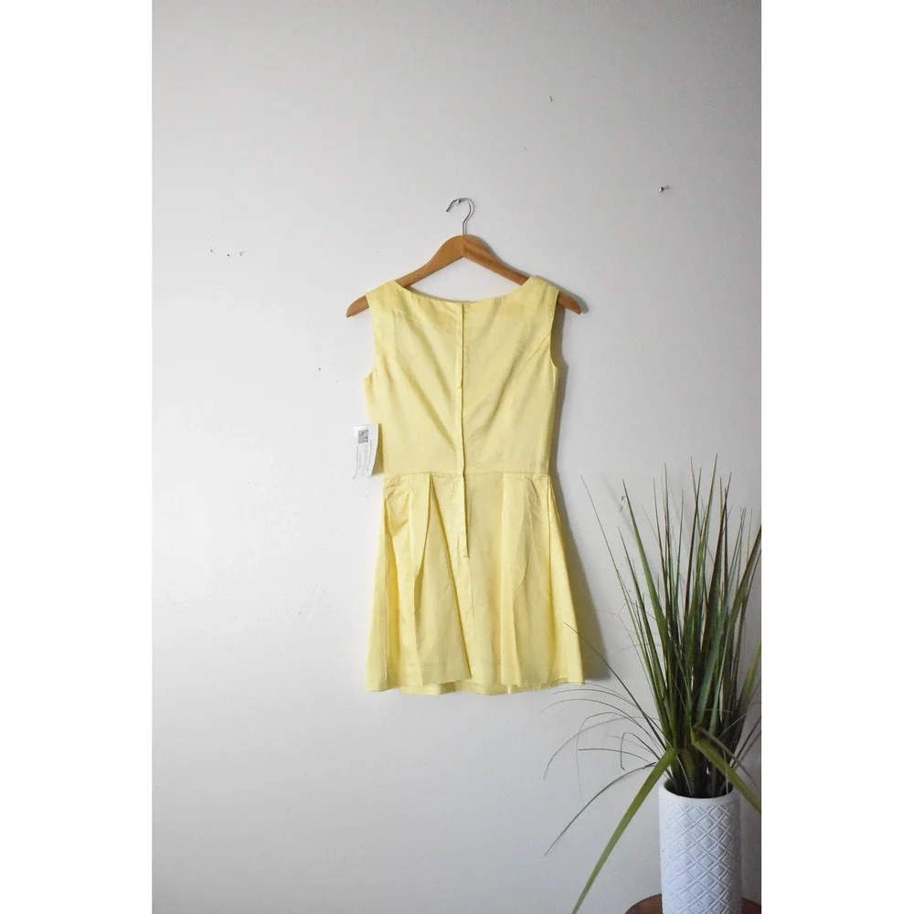 Mini Dress Womens XS Yellow 60s Mod Pleated Sleeveless Cocktail Retro - Picture 7 of 8